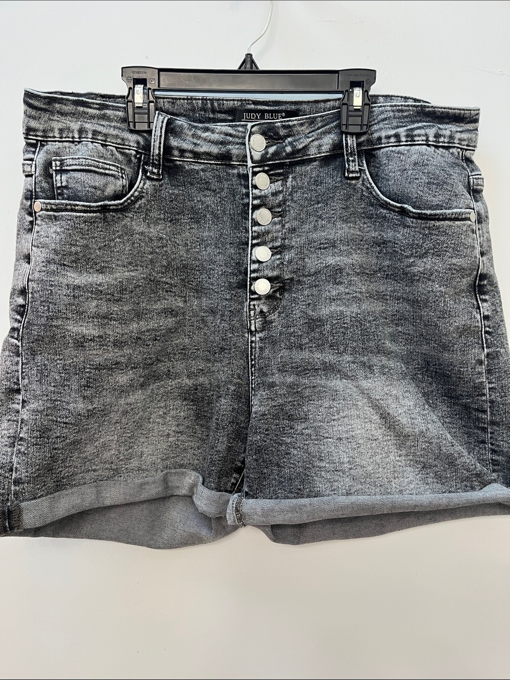 Judy Blue Black Wash High-Rise Button-Front Denim Shorts, Size 2XL